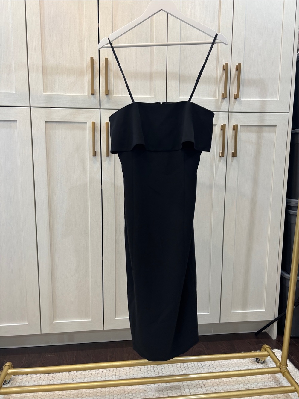 Black Strapless Strap Ruffle Sheath Dress